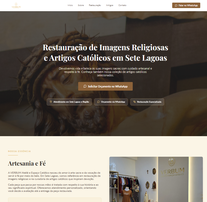 Site da Verbum para restauração de imagens religiosas e artigos católicos